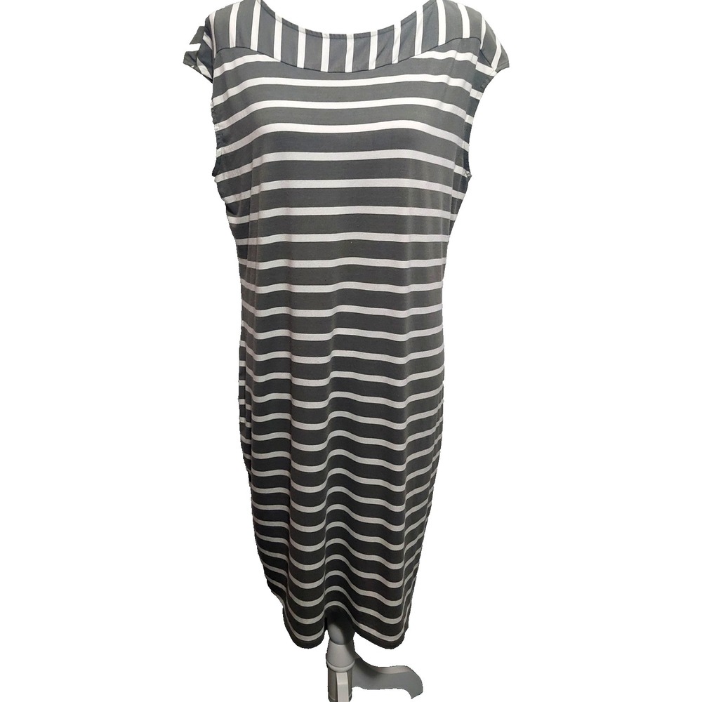 Chico's Womens 2(12) Casual Shift Tee Shift Dress Stripe Knee Length Cap Sleeve